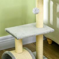 draskykle stulpas - PawHut 72 cm draskyklė katėms – kačių medis su pliušiniu kamuoliuku, sizalio stulpais, platforma ir draskymo kilimėliu, šviesiai pilka - 2 nuotrauka