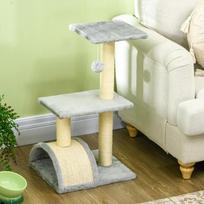 draskykle stulpas - PawHut 72 cm draskyklė katėms – kačių medis su pliušiniu kamuoliuku, sizalio stulpais, platforma ir draskymo kilimėliu, šviesiai pilka - 3 nuotrauka
