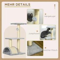 draskykle stulpas - PawHut 72 cm draskyklė katėms – kačių medis su pliušiniu kamuoliuku, sizalio stulpais, platforma ir draskymo kilimėliu, šviesiai pilka - 6 nuotrauka