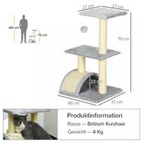 draskykle stulpas - PawHut 72 cm draskyklė katėms – kačių medis su pliušiniu kamuoliuku, sizalio stulpais, platforma ir draskymo kilimėliu, šviesiai pilka - 8 nuotrauka
