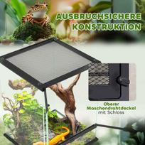 kabelis 5x4 - "PawHut" terariumas roplių maitinimo dėžutė Ventiliacija prieš pabėgimą 120L stiklinis terariumas kabelių valdymas amfibijų voras metalas juodas 45x45x60cm - 5 nuotrauka