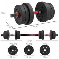 hanteliu rinkinys - HOMCOM 2-in-1 hantelių rinkinys 20 kg Juodas (Black) - 8 nuotrauka
