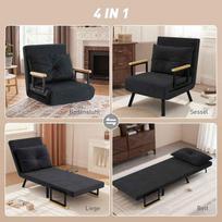miegamas fotelis - Fotelis Reguliuojamas Miegamas Krėslas, Juodas (Black) - 7 nuotrauka