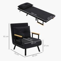 miegamas fotelis - Fotelis Reguliuojamas Miegamas Krėslas, Juodas (Black) - 8 nuotrauka