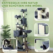 draskykle stulpas - PawHut 206 cm draskyklė katėms bokštas su nameliu, tamsiai pilka (Dark Grey) - 5 nuotrauka