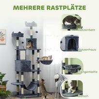 draskykle stulpas - PawHut 206 cm draskyklė katėms bokštas su nameliu, tamsiai pilka (Dark Grey) - 7 nuotrauka