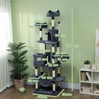 draskykle stulpas - PawHut 206 cm draskyklė katėms bokštas su nameliu, tamsiai pilka (Dark Grey) - 8 nuotrauka