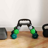 hanteliai 2 x 5 kg - SPORTNOW Hantelių rinkinys 6 hanteliai su sulankstomu hantelių stovu, 2 x 1 kg, 2 x 3 kg, 2 x 5 kg hanteliai, kettlebell fitnesui, gimnastikai, namuose - 2 nuotrauka