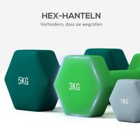 hanteliai 2 x 5 kg - SPORTNOW Hantelių rinkinys 6 hanteliai su sulankstomu hantelių stovu, 2 x 1 kg, 2 x 3 kg, 2 x 5 kg hanteliai, kettlebell fitnesui, gimnastikai, namuose - 4 nuotrauka