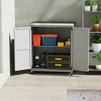 sodo sandeliukai - Outsunny Sodo spintelė, medinė, su stalviršiu, 79 x 43 x 92 cm, pilka (Gray) - 2 nuotrauka