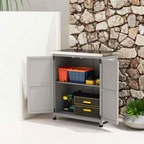 sodo sandeliukai - Outsunny Sodo spintelė, medinė, su stalviršiu, 79 x 43 x 92 cm, pilka (Gray) - 3 nuotrauka