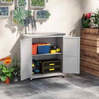sodo sandeliukai - Outsunny Sodo spintelė, medinė, su stalviršiu, 79 x 43 x 92 cm, pilka (Gray) - 9 nuotrauka
