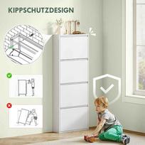 batu lentyna - HOMCOM Batų spinta metalinė su 4 atvartais, balta (White), 55 x 15 x 139,5 cm - 4 nuotrauka