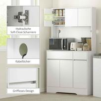 bufeto virtuves spinteles - HOMCOM Virtuvės spintelė-bufetas su stalviršiu, balta (White) - 5 nuotrauka