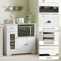 spintele mikrobangu - HOMCOM Šoninė virtuvės spintelė su mikrobangų lentyna, balta (White) - 4 nuotrauka