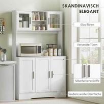 spintos spinteles - HOMCOM Aukšta virtuvės spinta su stalviršiu, 5 durys, balta (White) - 5 nuotrauka
