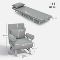 miegamasis fotelis pigu - Miegamoji sofa-kėdė, paminkštintas fotelis, transformuojamas į svečių lovą, ergonomiškas, šviesiai pilkas - 8 nuotrauka