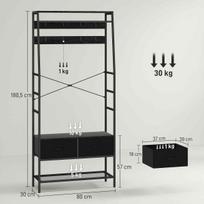 batu lentyna - HOMCOM Drabužių kabykla su batų lentyna, Juodas (Black) - 8 nuotrauka