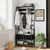 batu lentyna - HOMCOM Drabužių kabykla su batų lentyna, Juodas (Black) - 9 nuotrauka