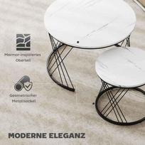 medzio kavos staliukas - HOMCOM Kavos staliukai 2 dalių rinkinys, Baltas (White) - 6 nuotrauka
