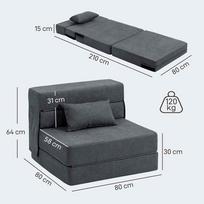miegamasis fotelis pigu - Fotelis HOMCOM 3-in-1 miegamasis fotelis, tamsiai pilkas (Dark Grey) - 8 nuotrauka