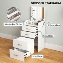 stalciai su ratukais - HOMCOM 3-in-1 kosmetinis staliukas, baltas (White) - 5 nuotrauka