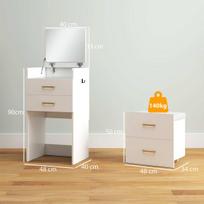 stalciai su ratukais - HOMCOM 3-in-1 kosmetinis staliukas, baltas (White) - 8 nuotrauka