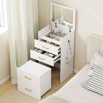 stalciai su ratukais - HOMCOM 3-in-1 kosmetinis staliukas, baltas (White) - 9 nuotrauka