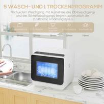 homcom mini - HOMCOM Mini Indaplovė su 6L Talpa, 5 Programos, LED Ekranas, Džiovinimo Funkcija Balta (White) - 6 nuotrauka