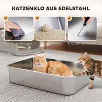 plieno kraiko - PawHut XXL nerūdijančio plieno kačių tualetas su atlenkiamu dangčiu, pilkas (Gray) - 7 nuotrauka
