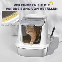 nerudijancio plieno deze - PawHut Nerfino uždaras kačių tualetas iš nerūdijančio plieno, Baltas (White) - 5 nuotrauka