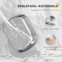 nerudijancio plieno deze - PawHut Nerfino uždaras kačių tualetas iš nerūdijančio plieno, Baltas (White) - 7 nuotrauka