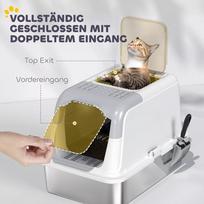 nerudijantis plienas - PawHut Kačių tualetas su dangčiu, kraiko kastuvėliu, priekinis įėjimas ir viršutinis išėjimas, nerūdijantis plienas, iki 15 kg - 6 nuotrauka