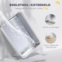 nerudijantis plienas - PawHut Kačių tualetas su dangčiu, kraiko kastuvėliu, priekinis įėjimas ir viršutinis išėjimas, nerūdijantis plienas, iki 15 kg - 7 nuotrauka