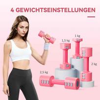 svoriu rinkinys - SPORTNOW 2 x 2,5 kg hanteliai, reguliuojamo svorio hanteliai, 1,1/1,8/2,5 kg vienam hanteliui, plastikinis korpusas, pritaikytas grindims, moterims ir vyrams, baltos spalvos - 7 nuotrauka
