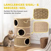 kates namelis - PawHut PCT123 draskymo namelis, 79 cm, trijų aukštų su sizalio virve, chaki+ruda (Chaki+Brown) - 5 nuotrauka