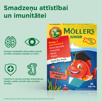 zuvies taukai kramtomi - Žuvų taukų kapsulės Möller’s Junior Omega-3 braškių skonio kramtomos žuvelės N45 - 3 nuotrauka