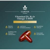 maisto papildai imunitetui - GAMTOS NAMAI maisto papildas VITAMINAI D3 IR K2 PLIUS OMEGA-3, 60 kaps. - 2 nuotrauka