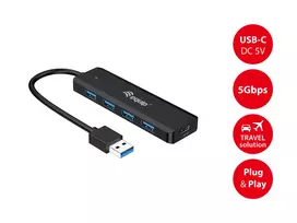 usb a sakotuvas - Equip 128959 4-Port USB 3.2 Gen 1 Hub su USB-C adapteriu Juodas (Black) - 4 nuotrauka