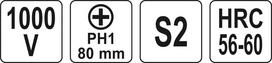 atsuktuvas 1000v - Atsuktuvas Yato YT-2822 VDE; PH1; 80 mm - 2 nuotrauka
