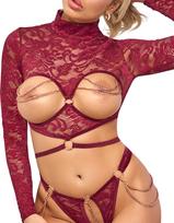 atvira liemenele - Abierta Fina Open Top & Thong red xl Seksuali liemenėlė - 8 nuotrauka