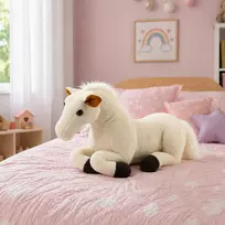 arkliu zaislai - LEAN Toys pliušinis arklys, baltas (White), 40 cm, 13923 - 3 nuotrauka
