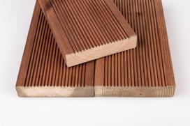 plyteles - Terasinė lenta, impregnuota, rudos sp., rifliuota, pušis, AB rūšis, 3000 x 120 x 28 mm, 0,36 m2 - 2 nuotrauka