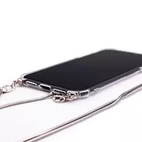 huawei p30 deklas - Korpuso galas, galinis dangtelis Evelatus         Huawei      P30 Lite Silicone TPU Transparent with Necklace Strap       Space Gray - 4 nuotrauka