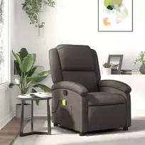 Fotelis vidaXL Masažinis atlošiamas krėslas, tamsiai rudas (Dark Brown), tikra oda