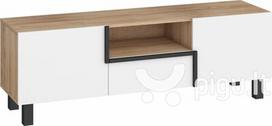 TV staliukas Meblocross Lars 09 2D1S, baltos/šviesios ąžuolo spalvos