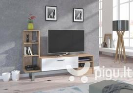 TV staliukas su lentynomis York, ąžuolo/baltos spalvos