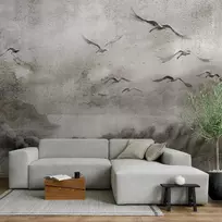 Fototapetas Artgeist Swan Flight - Abstract Landscape Of Birds Over A Lake With Texture, 70 cm x 98 cm