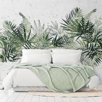 Fototapetas Artgeist Jungle And Green Plume - Large Tropical Leaves On A White Background, 140 cm x 196 cm