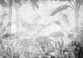 Fototapetas Artgeist Vanishing Jungle - Landscape Of Exotic Trees And Leaves In Grey Tones, 280 cm x 392 cm